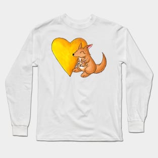 Big Yellow Kangaroo Heart Long Sleeve T-Shirt